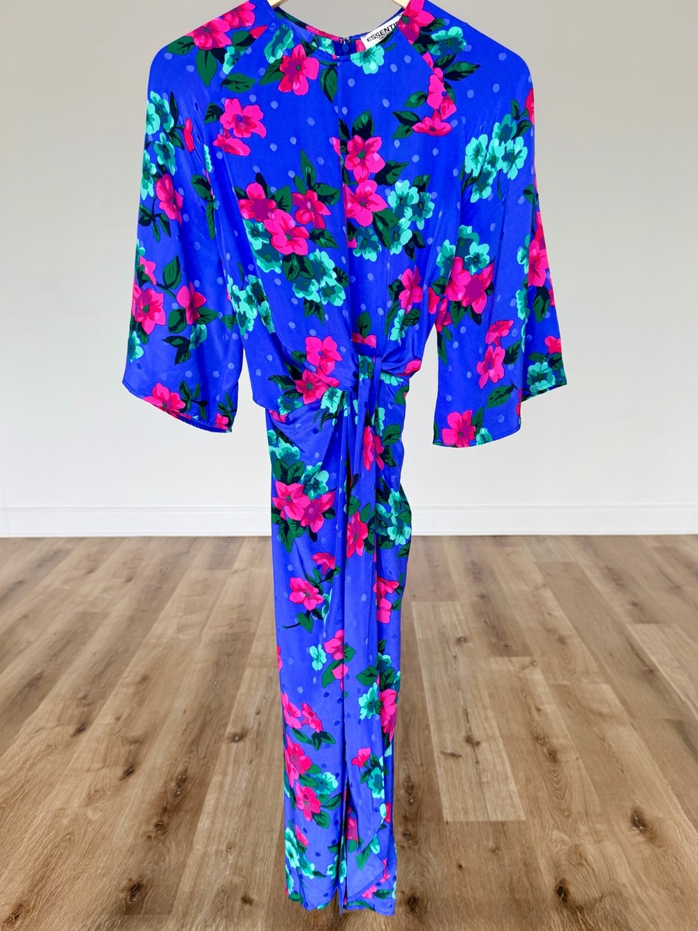Essentiel Antwerp Floral Tie Waist Maxi Dress Blue Pink Size 4